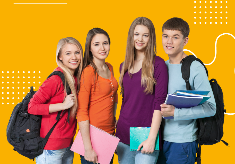 Group students yellow background